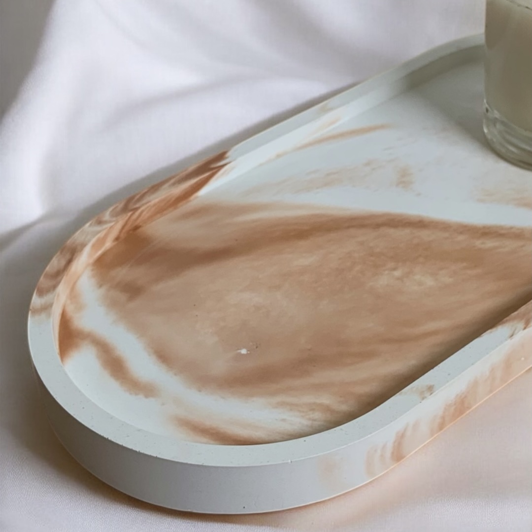 Tray Aesthetic Oval Large Marble Brown / Trinket Tray Eco-Resin