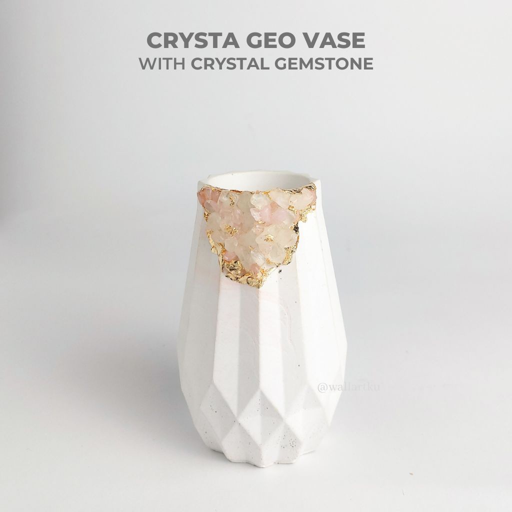 Vas Bunga Crystal Rose Quartz Geo Vase Eco-Resin