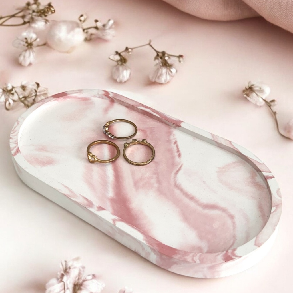 Tempat Perhiasan Oval Tray Marble Maroon / Trinket Tray Eco-Resin