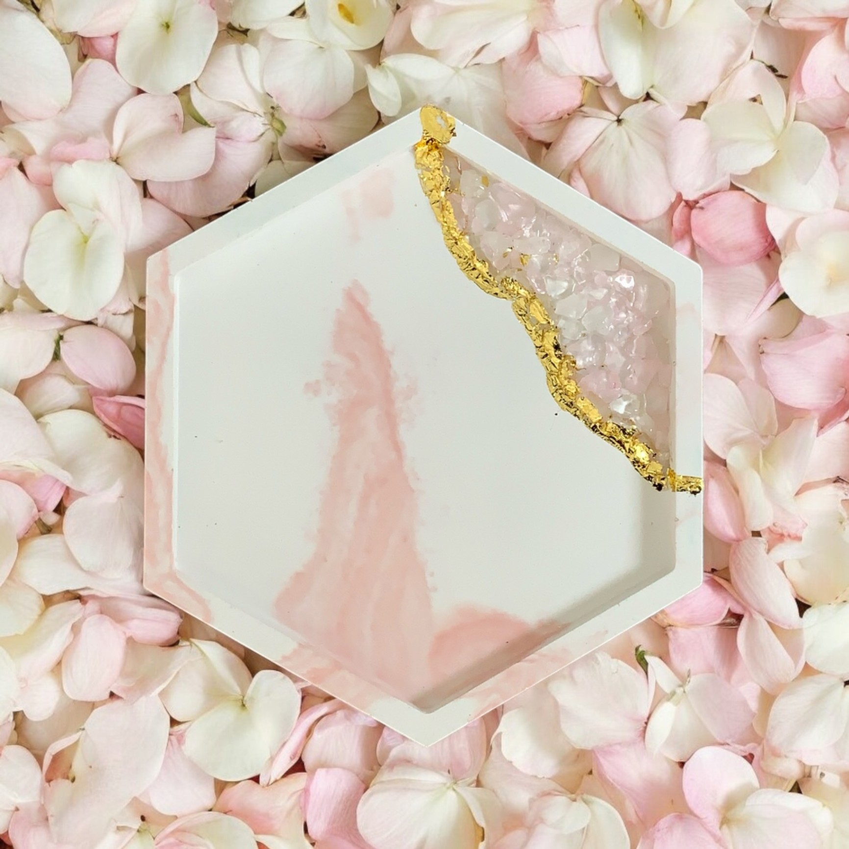 Tempat Perhiasan Elegan Hexa Tray Rose Quartz Crystal Gemstone