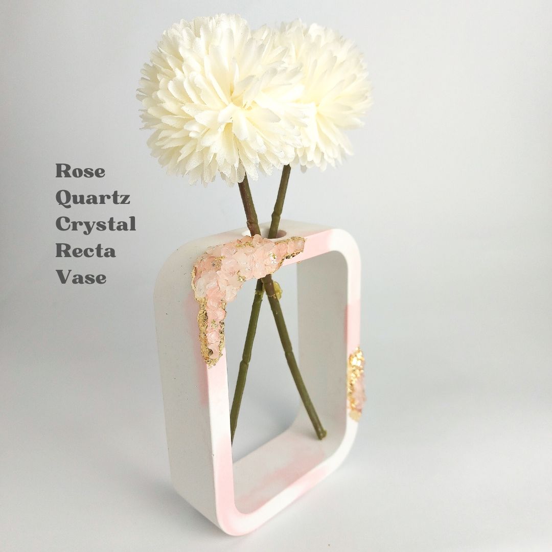 Vas Bunga Crystal Rose Quartz Recta Vase Eco-Resin BONUS Glass Tube