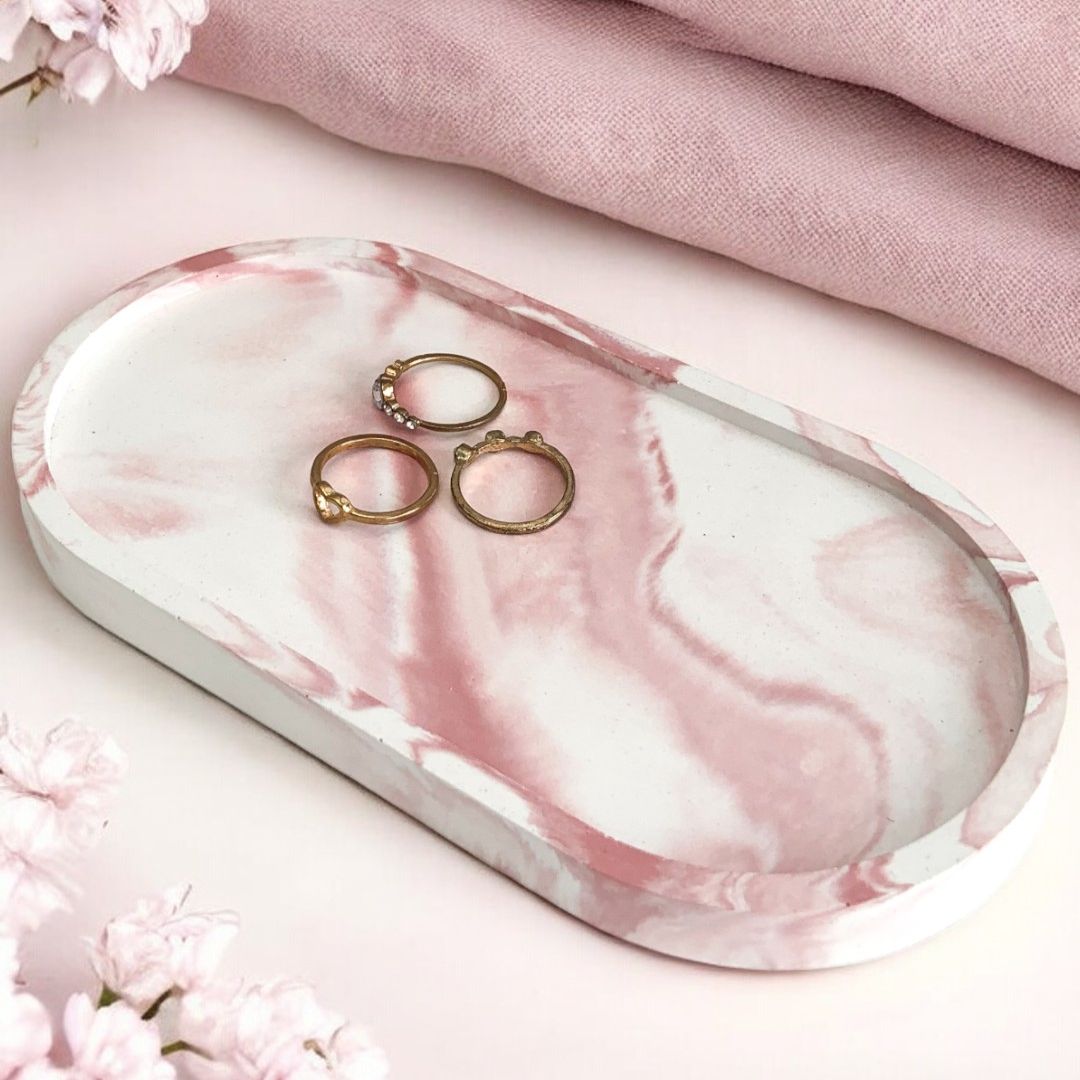 Tempat Perhiasan Oval Tray Marble Maroon / Trinket Tray Eco-Resin