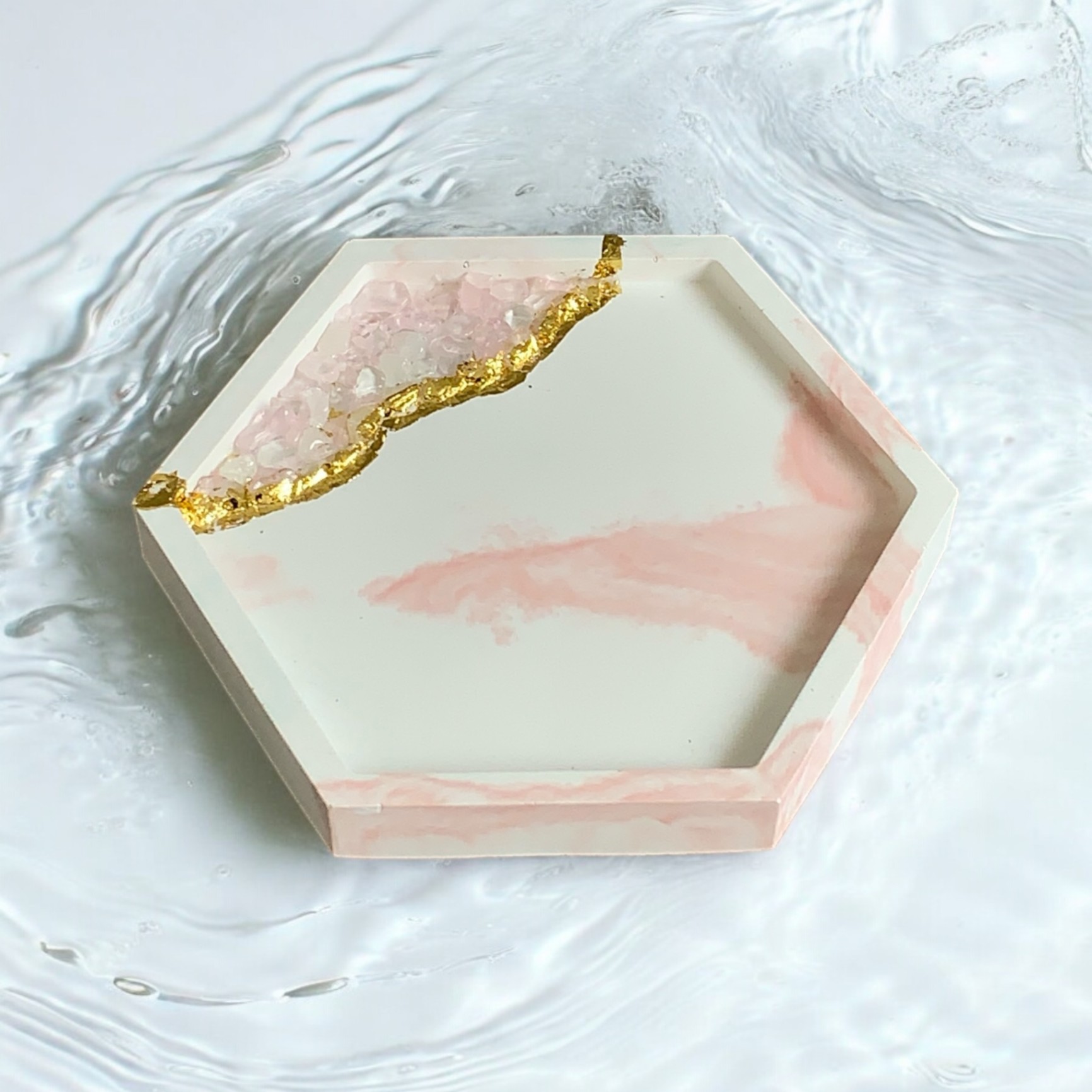 Tempat Perhiasan Elegan Hexa Tray Rose Quartz Crystal Gemstone