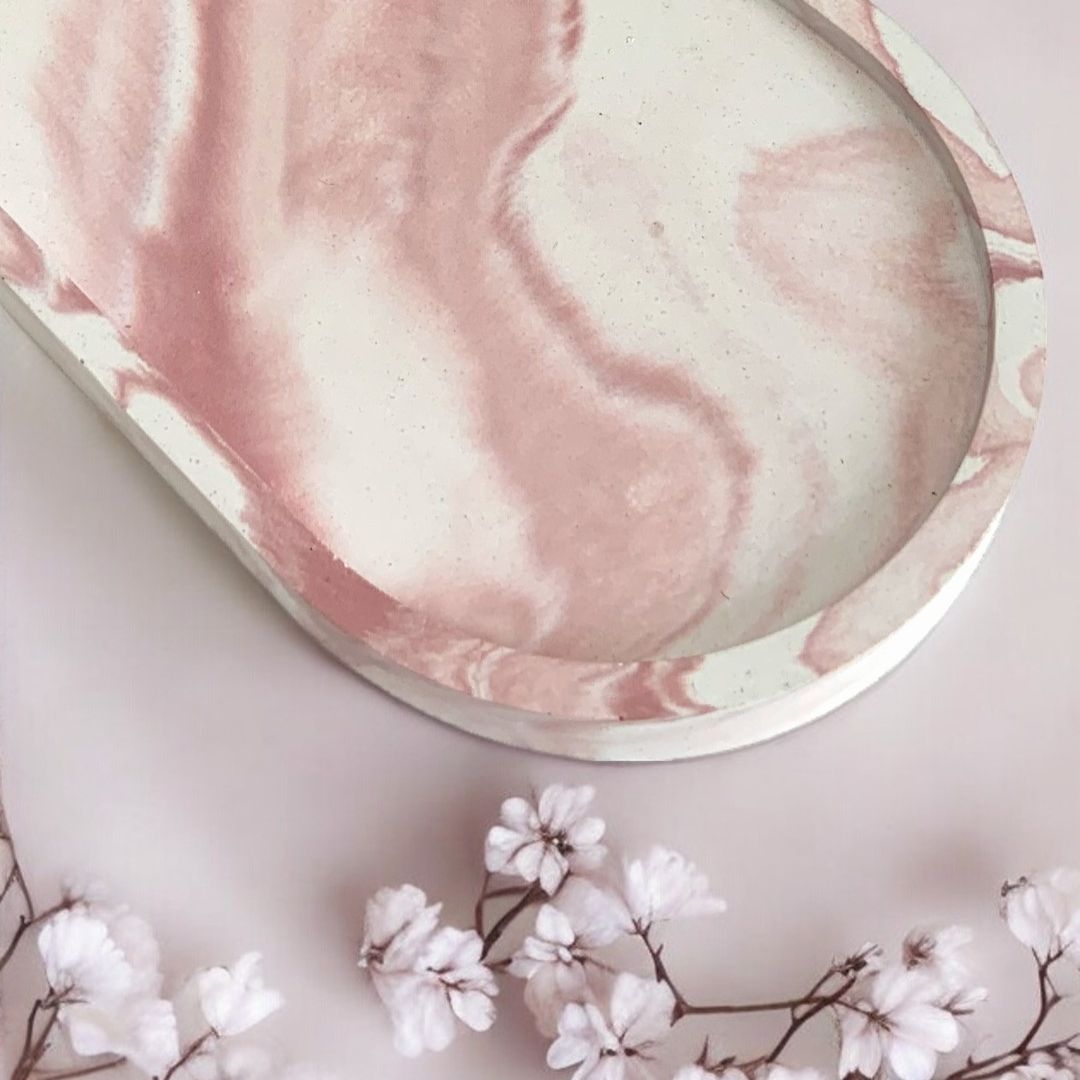 Tempat Perhiasan Oval Tray Marble Maroon / Trinket Tray Eco-Resin