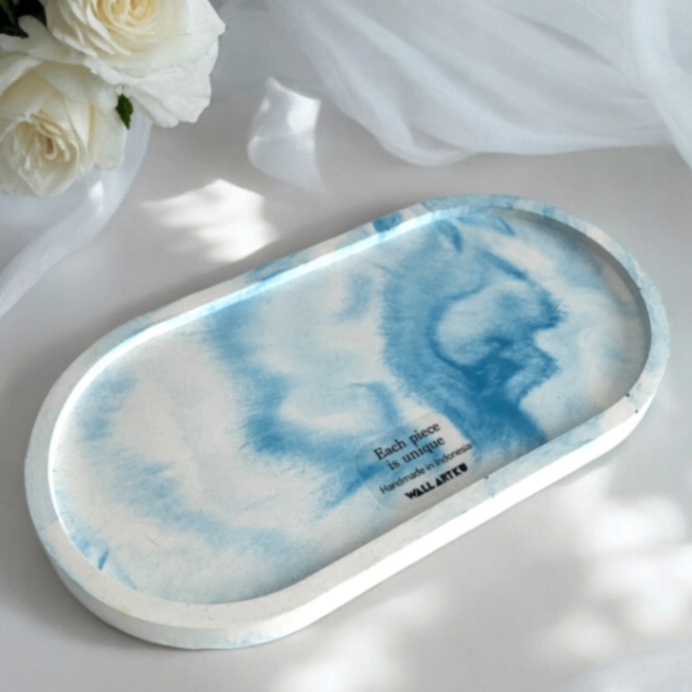 Tempat Perhiasan Oval Tray Marble Biru / Trinket Tray Eco-Resin