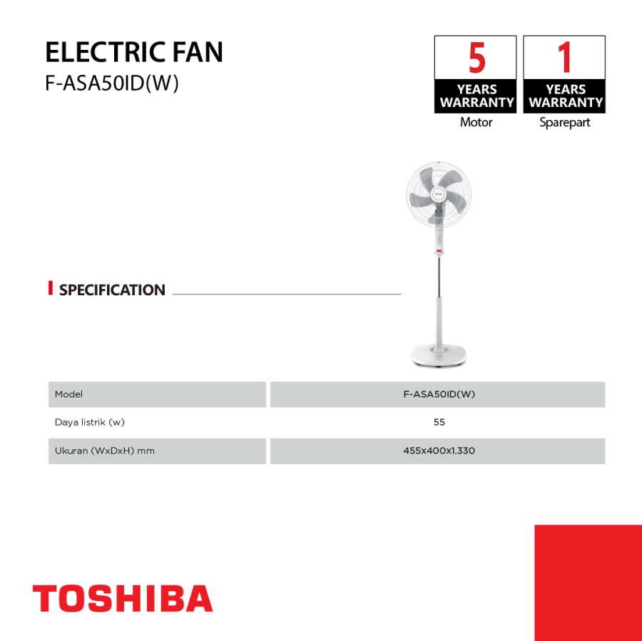 Toshiba Kipas Angin Berdiri 16" F-ASA50ID(W) Stand Fan Air Boost