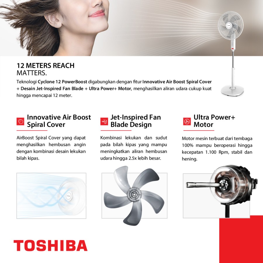 Toshiba Kipas Angin Berdiri 16" F-ASA50ID(W) Stand Fan Air Boost