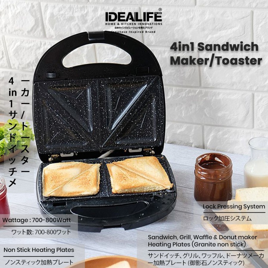IDEALIFE - 4in1 Sandwich Maker/Toaster – Pemanggang Roti IL–202