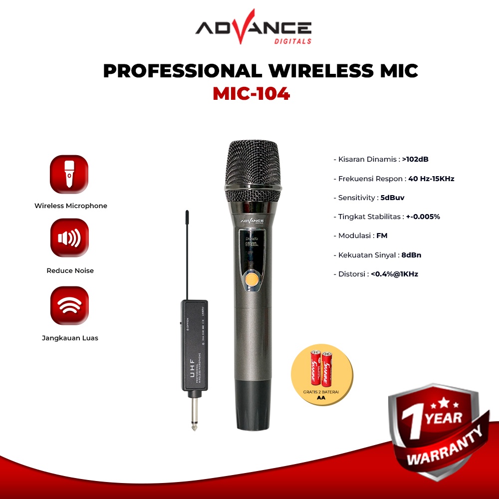 Advance MIC-104 Mic Profesional UHF Wireless Microphone Garansi Resmi Karoke