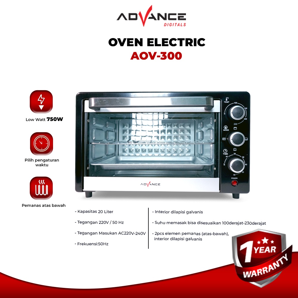 Electric Oven Advance AOV-300 Oven listrik Multifungsi 20L - 750W