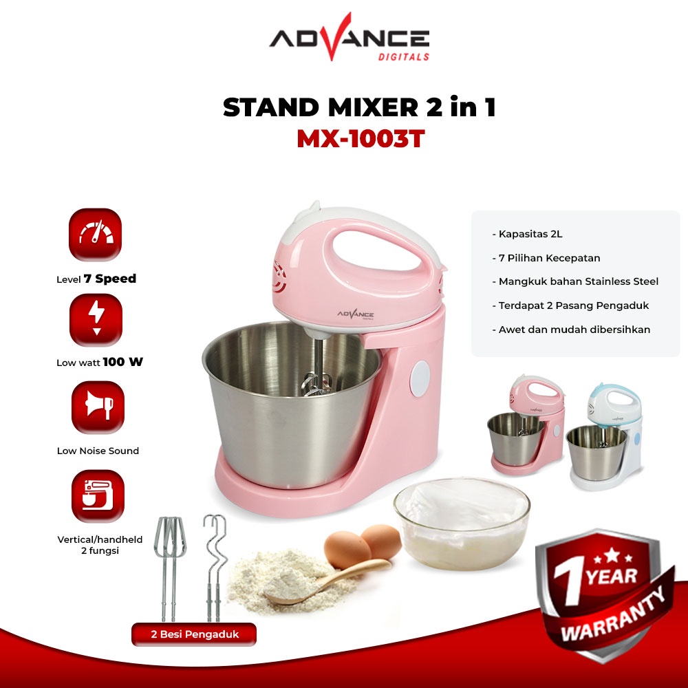 Advance Stand Mixer MX1003T 7 Kecepatan Garansi Resmi Advance 1 Tahun 2 IN 1