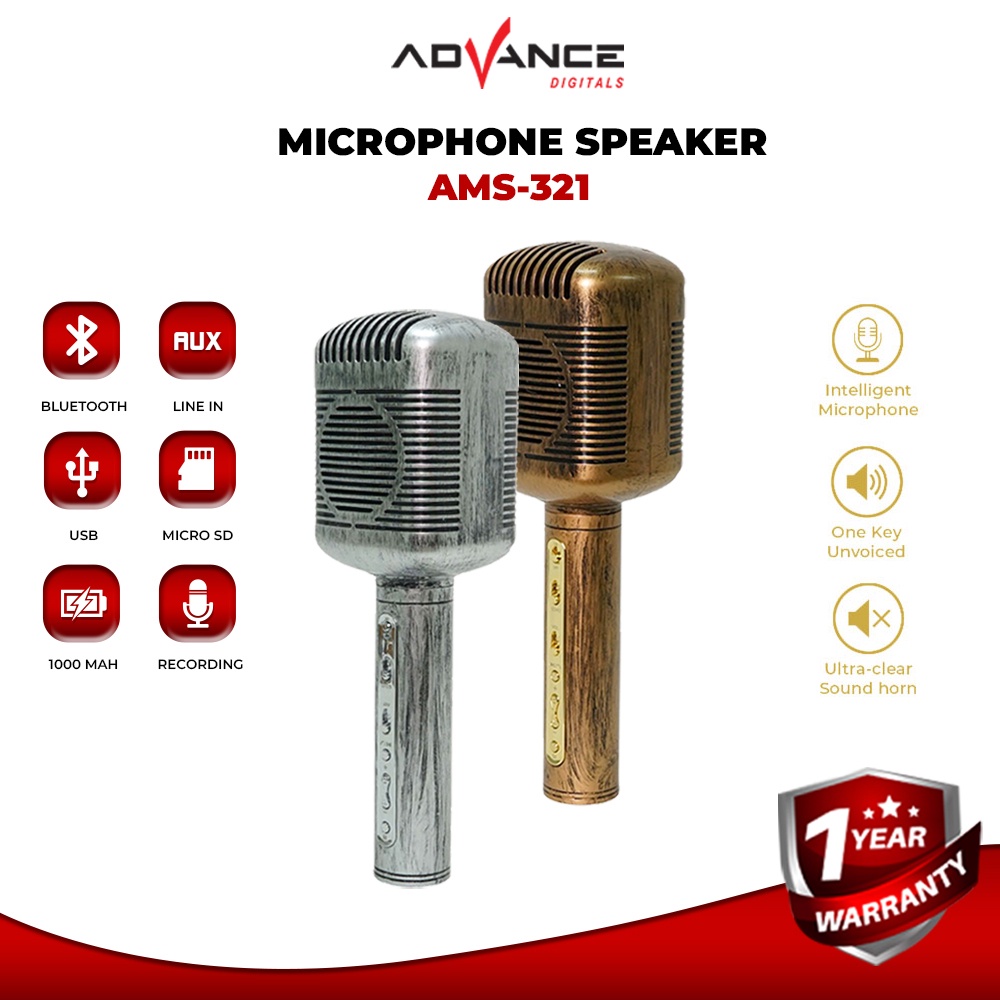 Advance AMS-321 Micrphone Speaker Mic Bluetooth Extra Bass Mode Mic Retro Clasic