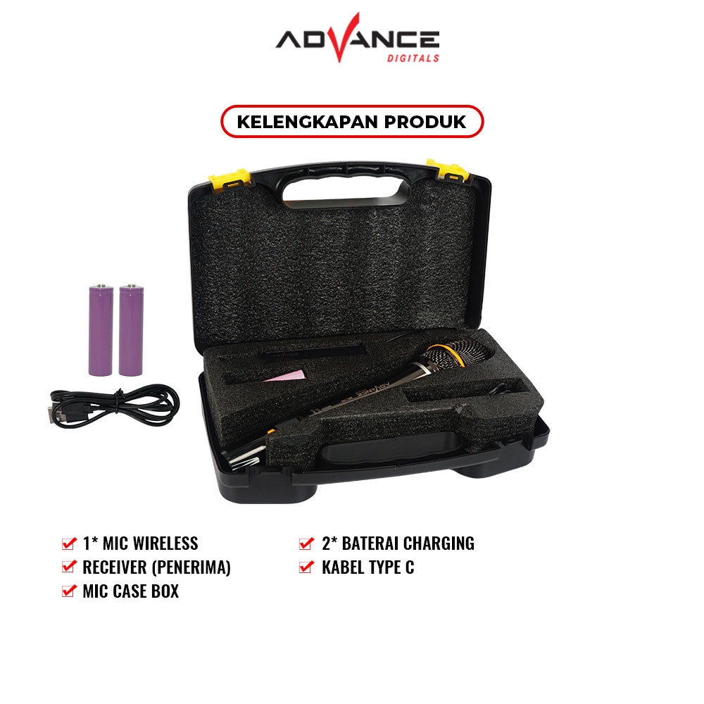 Advance Mic-105 Microphone Profesional Mic Wireless Gold Bisa di Charger Metalic Silver / Garansi 1 tahun