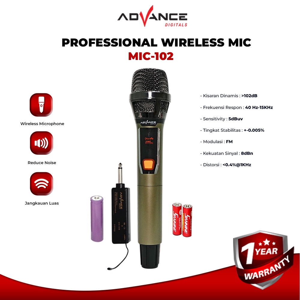 Advance MIC-102 Mic Profesional Wireless Microphone Garansi Resmi