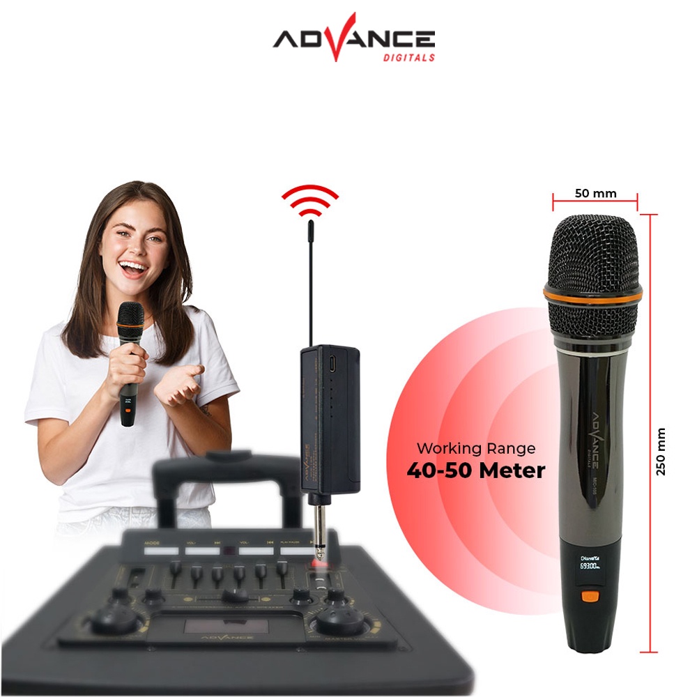 Advance Mic-105 Microphone Profesional Mic Wireless Gold Bisa di Charger Metalic Silver / Garansi 1 tahun