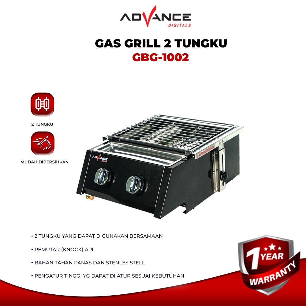 Advance GBG-1002 Kompor Gas Tungku Model Bakar Panggang 2 Tungku Garansi 1 tahun