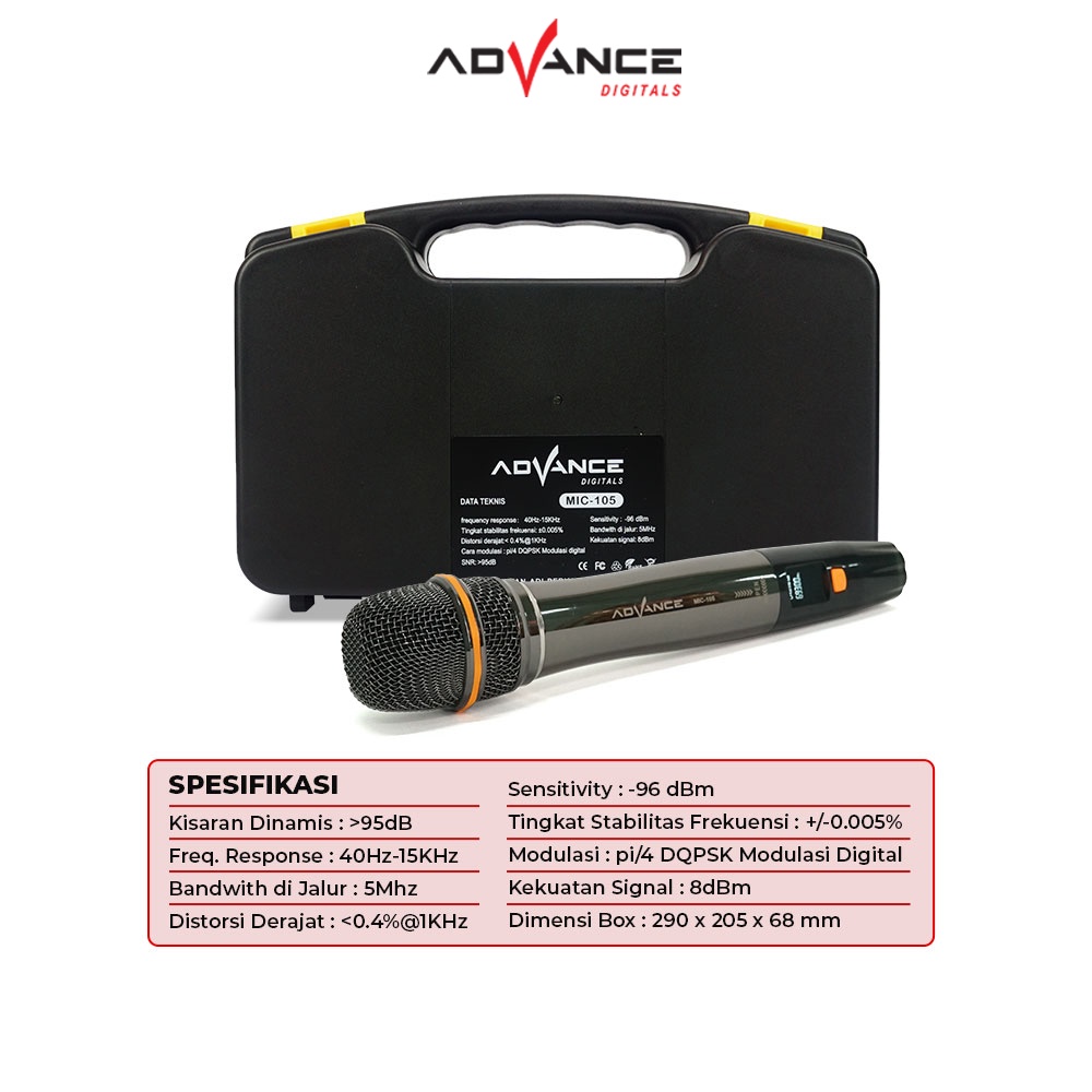 Advance Mic-105 Microphone Profesional Mic Wireless Gold Bisa di Charger Metalic Silver / Garansi 1 tahun