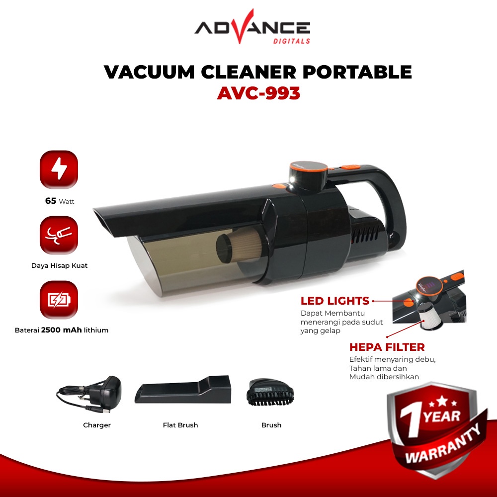 Advance AVC-933 Vacuum Cleaner Portable Penyedot Debu Hewan Mobil Ruangan Daya Hisap Kuat Garansi 1 Tahun