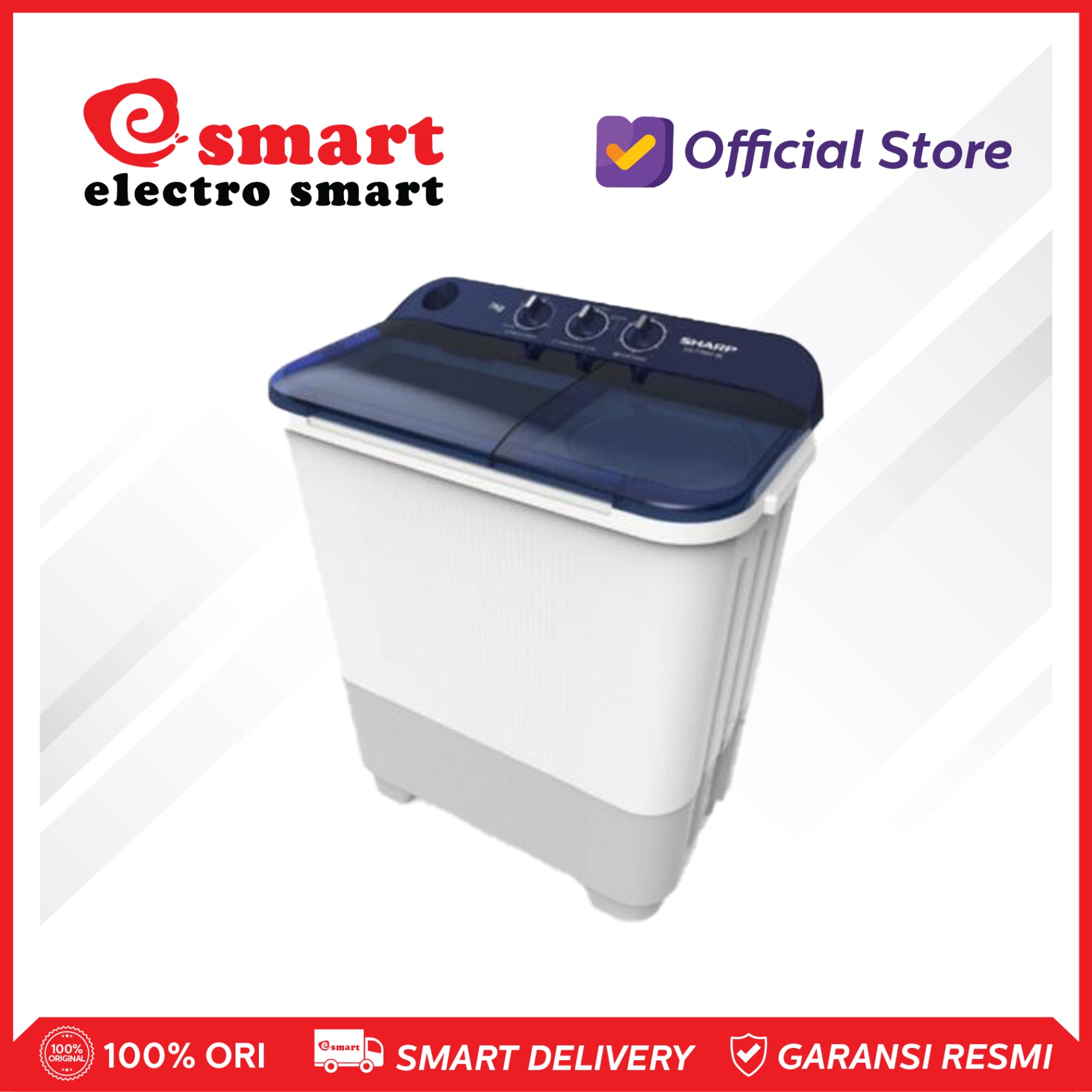 Sharp Mesin Cuci Twin Tub 7 Kg ES-T75NT-BL