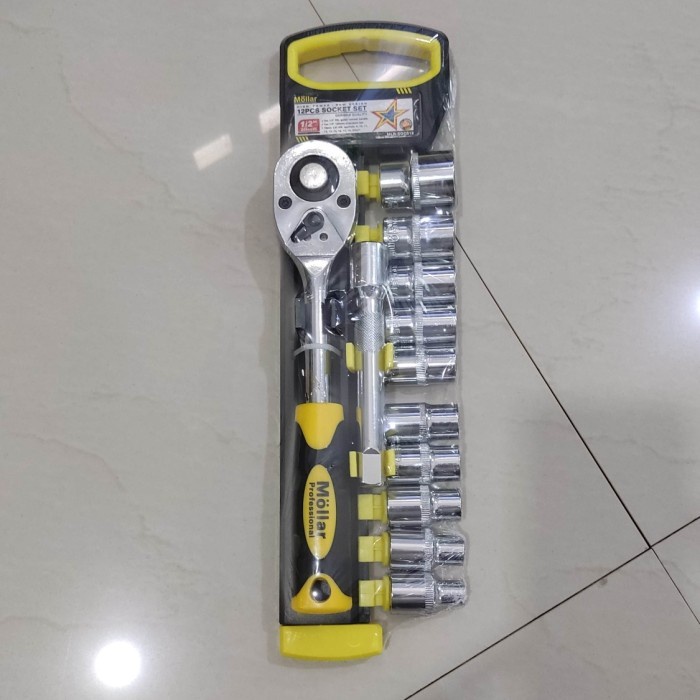 MOLLAR RATCHET SET 12PCS SOCKET 1/2inch 8-24MM + EXTENSION BAR 5 INCH