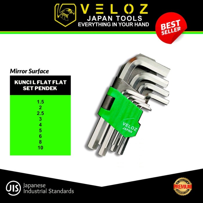 VELOZ kunci L SHORT/PENDEK FLAT - FLAT 9 pcs hex segi 6 hexagonal