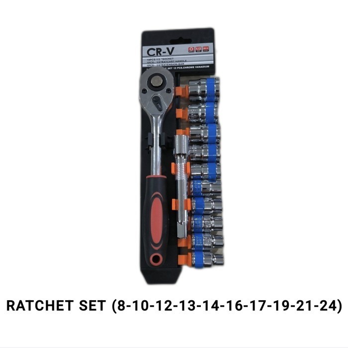 (NB) RATCHET SET 12PCS socket 1/2inch 8-24MM + EXTENSION BAR 5 INCH