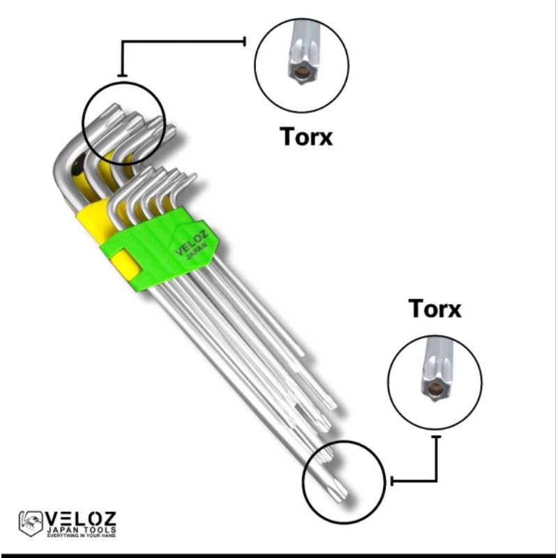 VELOZ kunci L TORX - TORX 9 pcs extra long bintang lubang