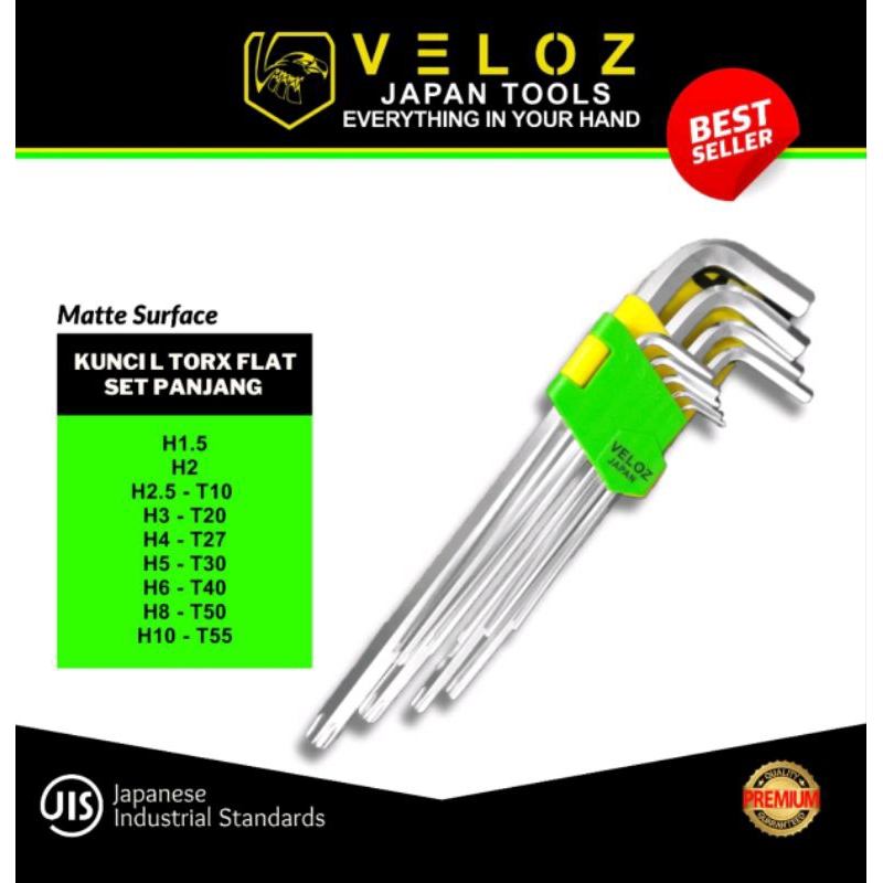VELOZ kunci L kombinasi TORX - FLAT 9 pcs extra long bintang lubang