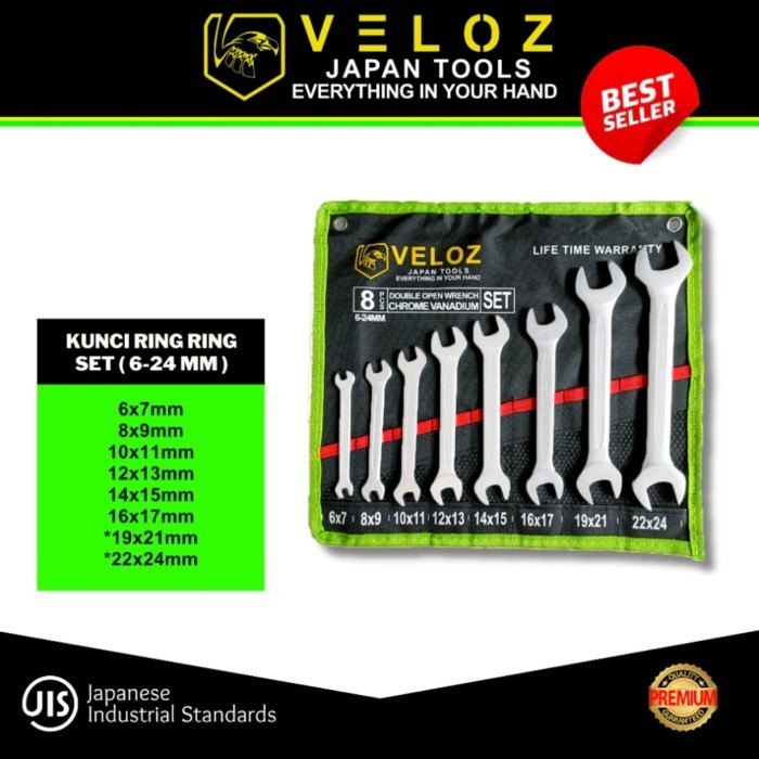 VELOZ kunci PAS PAS SET 8 PCS (6-24MM) open end wrench 8pcs