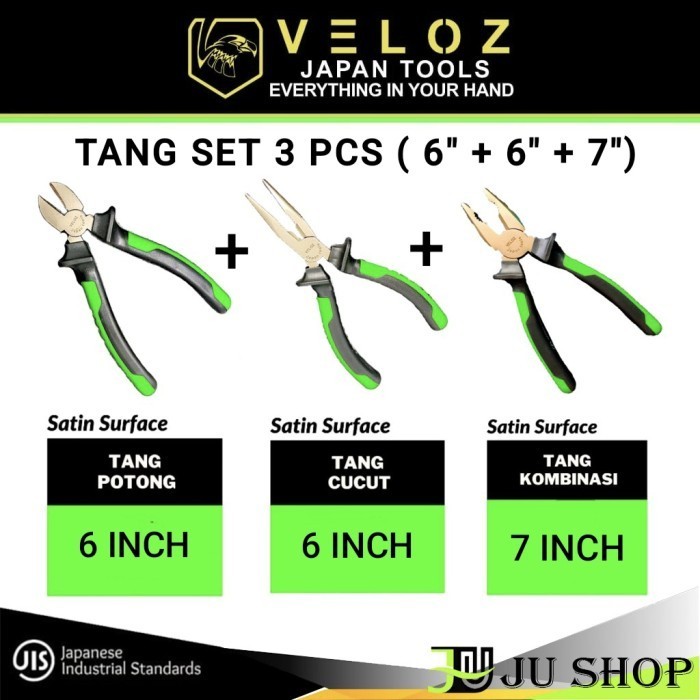 VELOZ PAKET TANG SET 3PCS (Potong 6" + Lancip 6" + Kombinasi 7")
