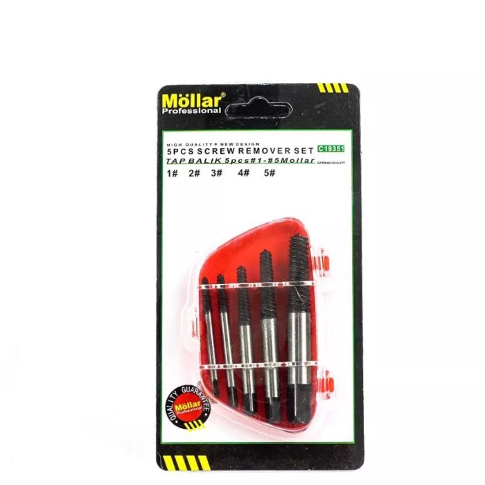 MOLLAR tap balik set 5 pcs baut patah screw extractor 5pcs