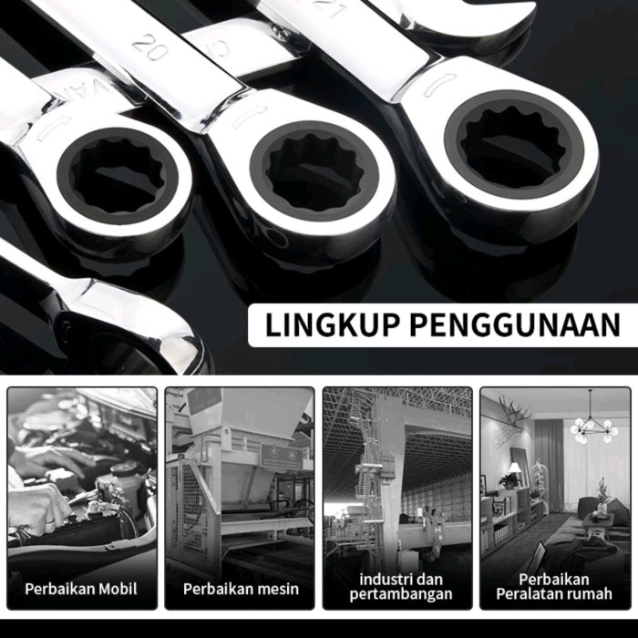 (NB) kunci ring pas RATCHET 8mm/10mm/12mm/14mm bolak balik kunci krek