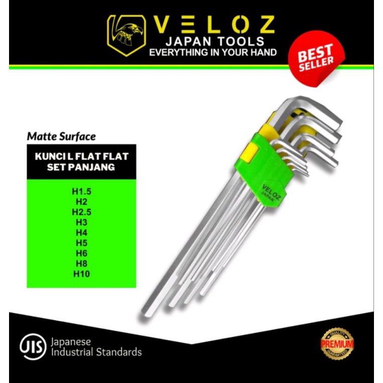 VELOZ kunci L FLAT - FLAT 9 pcs extra long hex segi 6