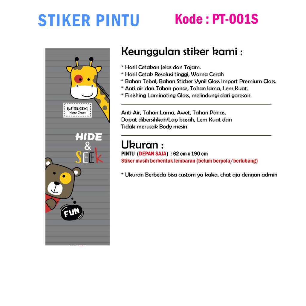 Stiker Pintu Kamar Mandi Motif Jerapah
