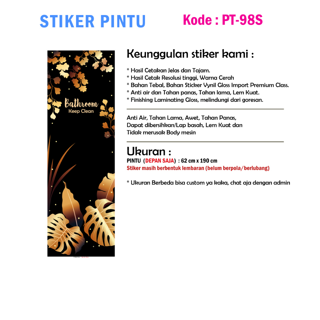 Stiker Pintu Kamar Mandi Motif Tropical Gold