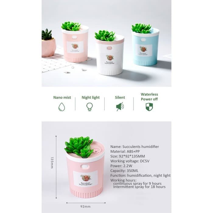 Humidifier With Night Light Timing Aromatherapy 350 ML Succulents Air 
