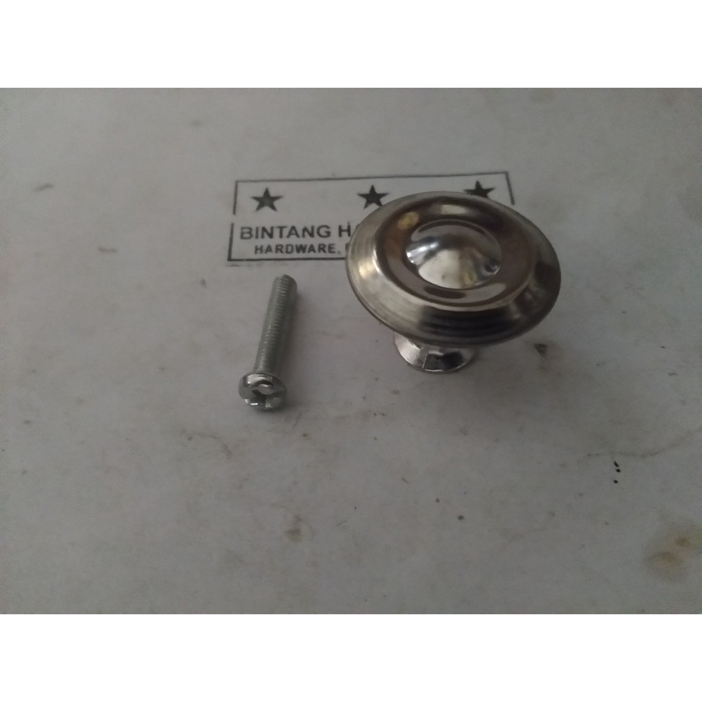 Handle Knob Murah Tarikan Laci Bulat Handel Pintu Lemari Dapur Plus Baut Finishing Chrome HF201