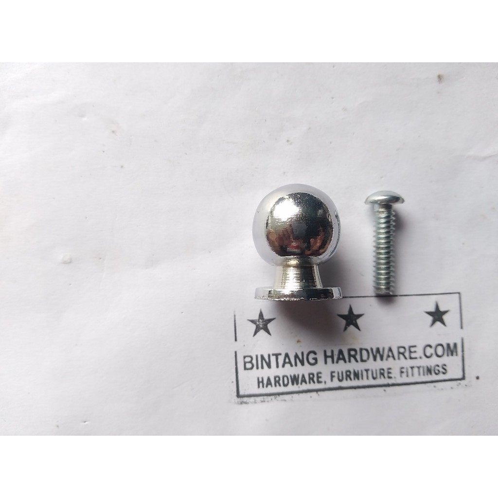 Jual Tarikan Penthol Bulat Handle Knob Bahan Besi Zinc Alloy Chrome Kilap Set Baut Handel Laci Murah