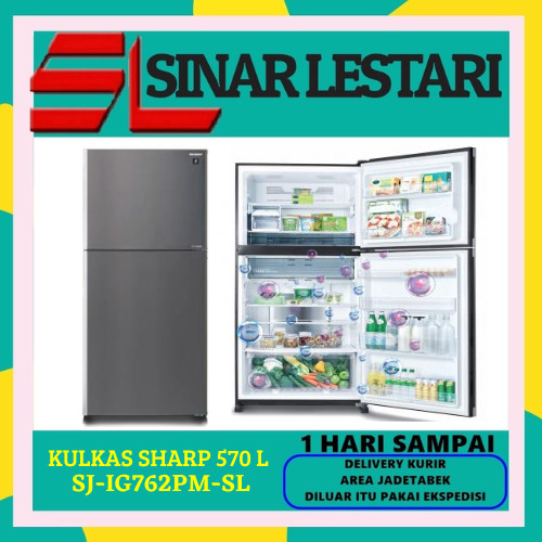 KULKAS SHARP SJ-IG762PM-SL 2 PINTU INVERTER 570 L WITH PLASMA CLSUTER