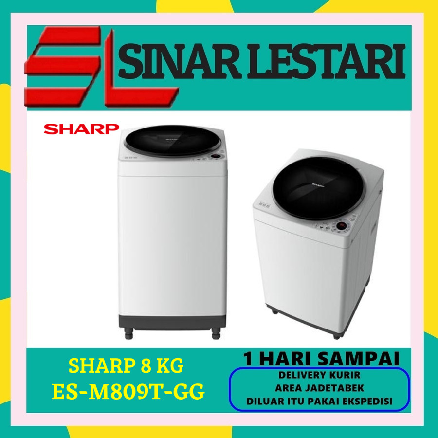 SHARP ES-M809T-GG MESIN CUCI TOP LOADING 8 KG MEGAMOUTH SERIES ESM809T
