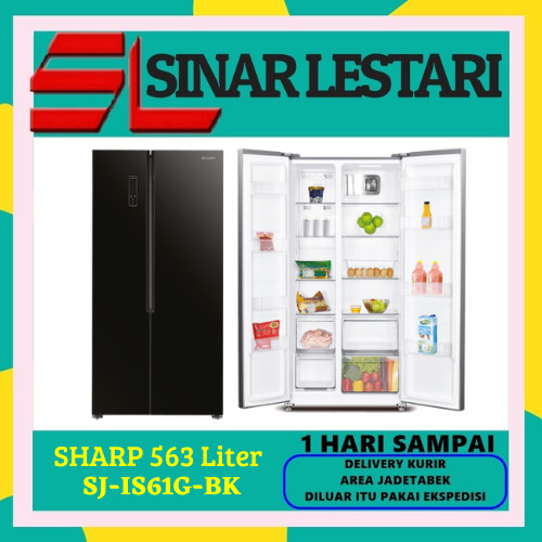 KULKAS SHARP SJ-IS61G-BK SIDE BY SIDE INVERTER BLACK GLASS 563 L