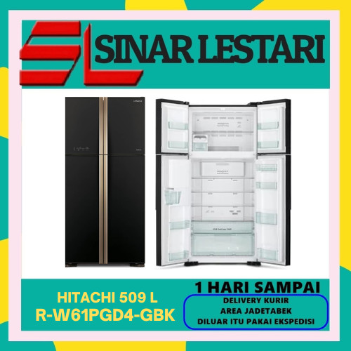 Hitachi R-W61PGD4-GBK Kulkas Multi Door Black Glass 510L RW61PGD4GBK