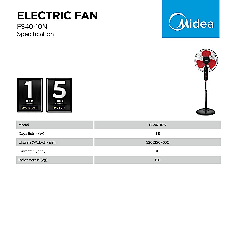 Electric Fan FS40-10N (Midea) / Kipas Angin / Standing Fan