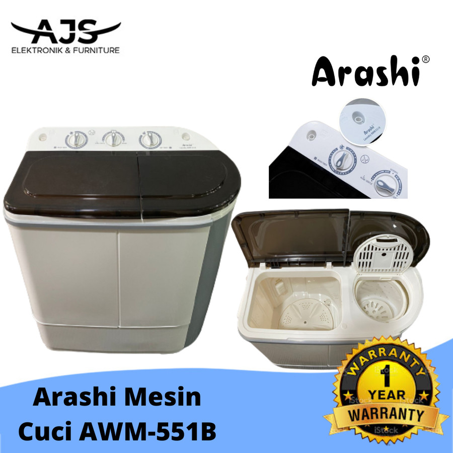 Mesin Cuci 2 Tabung ARASHI AWM 551B 5.5 Kg - ARASHI Laundry AWM 551 B