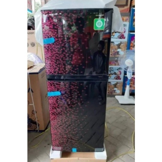 Kulkas 2 Pintu Sharp 236 MG Glossy Door Shine Low Watt Tanpa Bunga Es