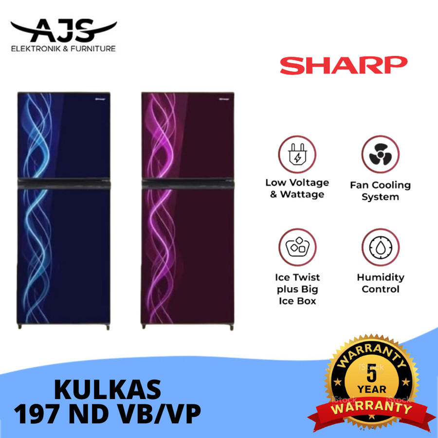 KULKAS SHARP 2 PINTU SJ-197ND-VP GARANSI TERMURAH KAPASITAS 172 L