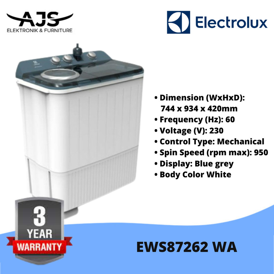 ELECTROLUX Mesin Cuci 2 Tabung 7kg LOW WATT EWS87262WA