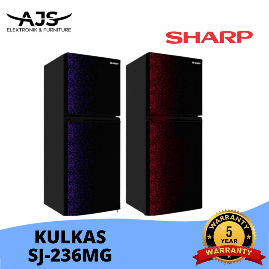 Kulkas 2 Pintu Sharp 236 MG Glossy Door Shine Low Watt Tanpa Bunga Es