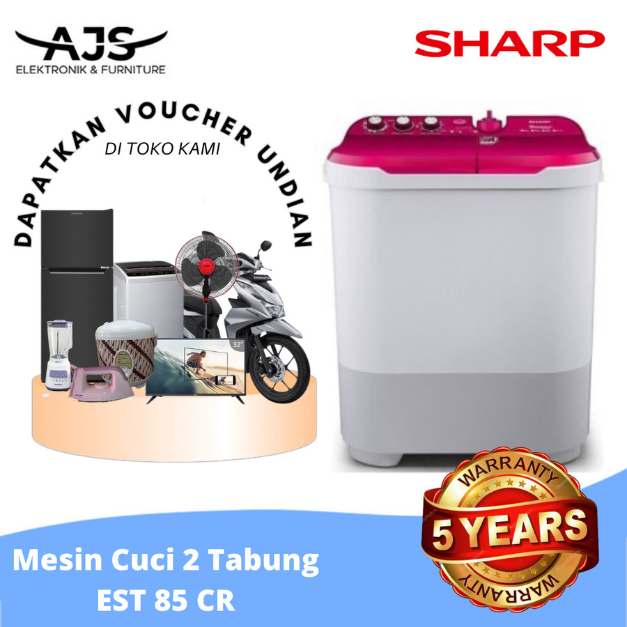 MESIN CUCI 2 TABUNG SHARP EST 85 CR GRS RESMI TERMURAH