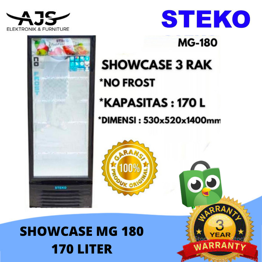 SHOWCASE STEKO MG 180 3 RAK COOLER KULKAS LOW WATT NO FROST